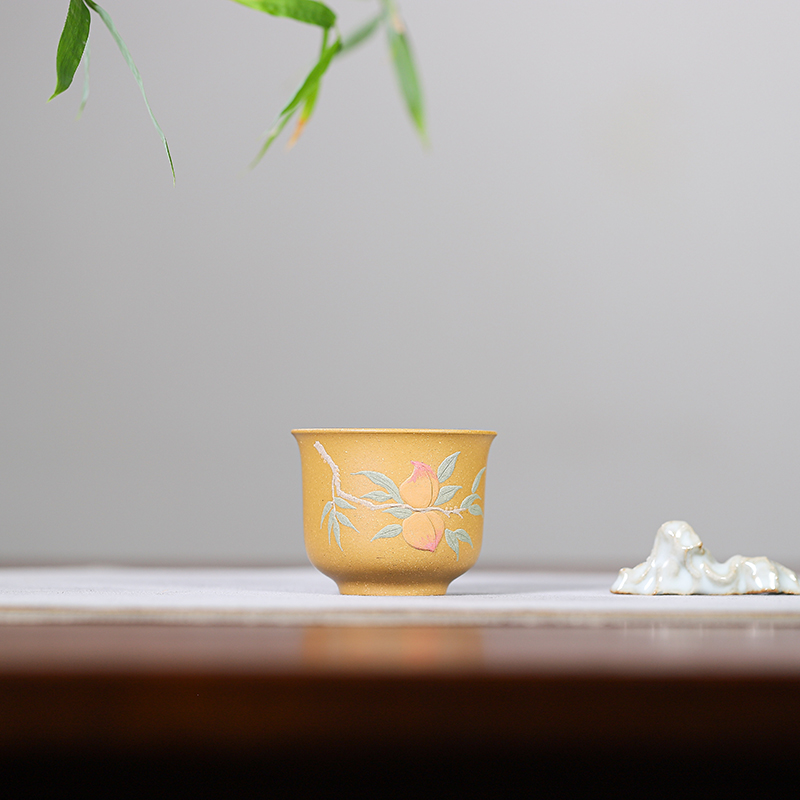 宜兴紫砂原矿紫砂杯段泥品茗杯小口杯主人单杯纯手工彩绘功夫茶具