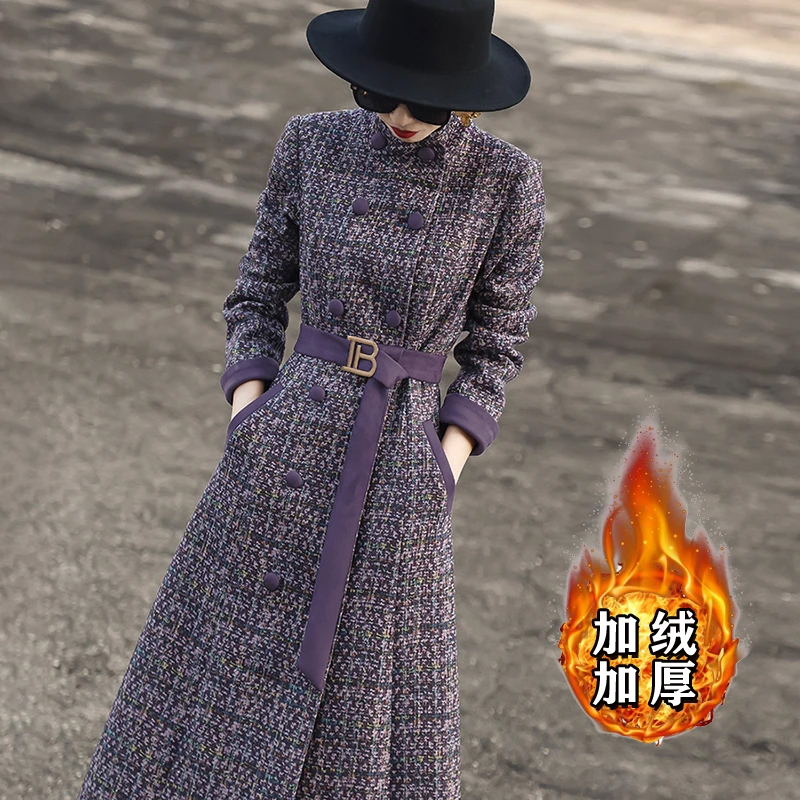 2025新款秋冬高级感复古撞色拼接收腰连衣裙时尚显瘦裙子2662