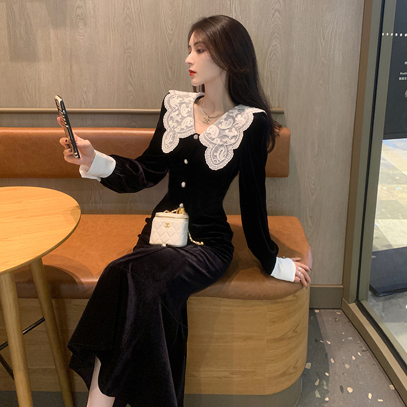 2025秋季气质新款高级感法式连衣裙洋气娃娃领时尚显瘦裙子A6031