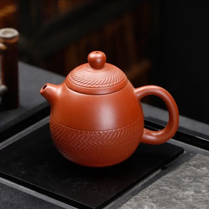 紫砂手工原矿朱泥跳刀龙蛋壶-250ccA33