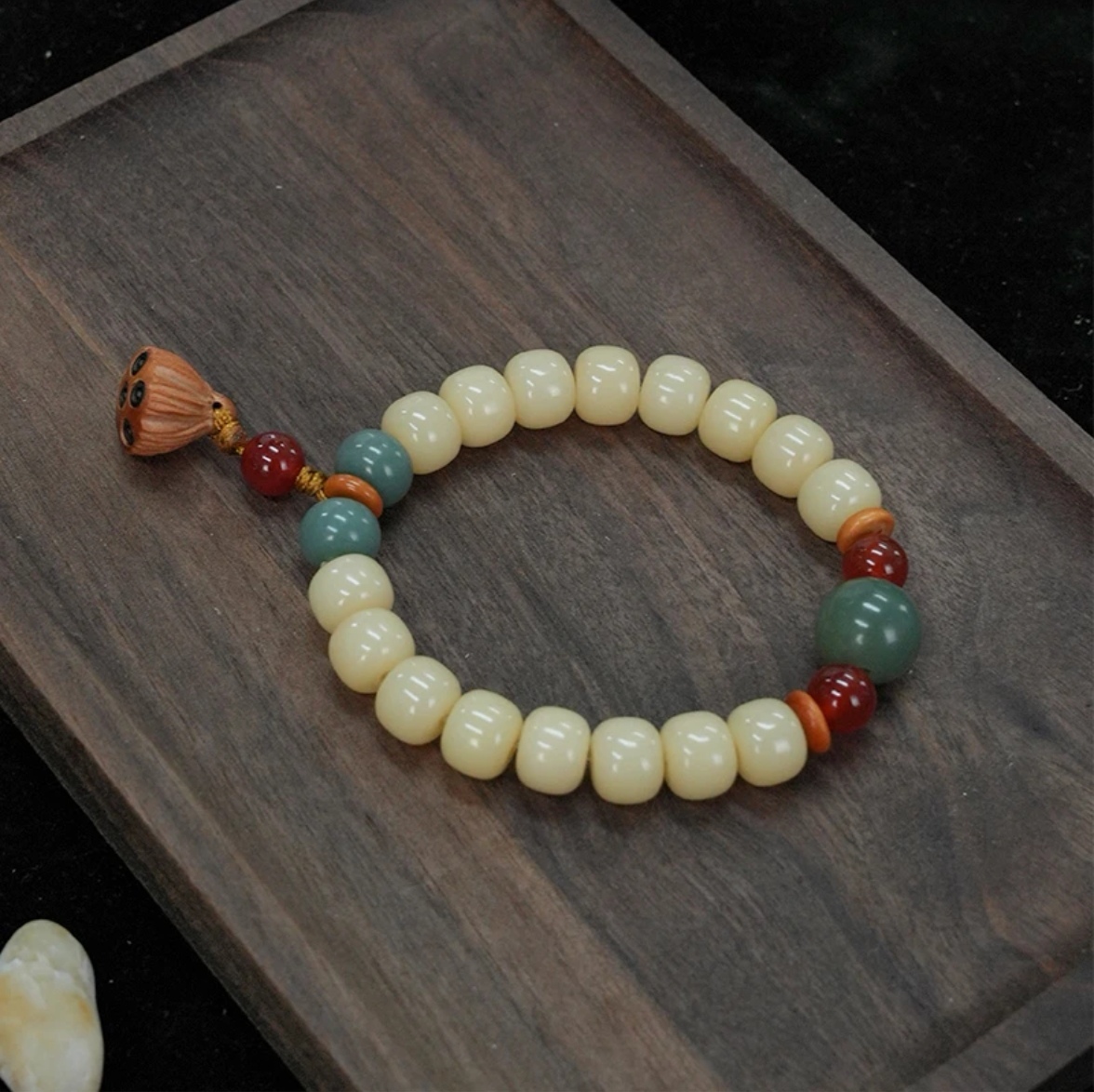 【好运莲莲】玉化菩提根单圈手串8*10mm奶油黄 好运莲蓬文玩菩提