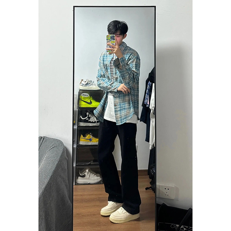 美式复古cleanfit裤子男款高街ootd穿搭黑色牛仔裤修身弹力微喇裤