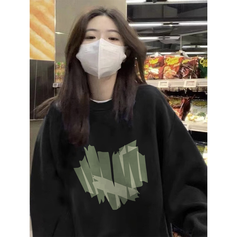 孕妇装美式复古连帽卫衣女秋冬薄款爱心印花长袖新款港风外套潮