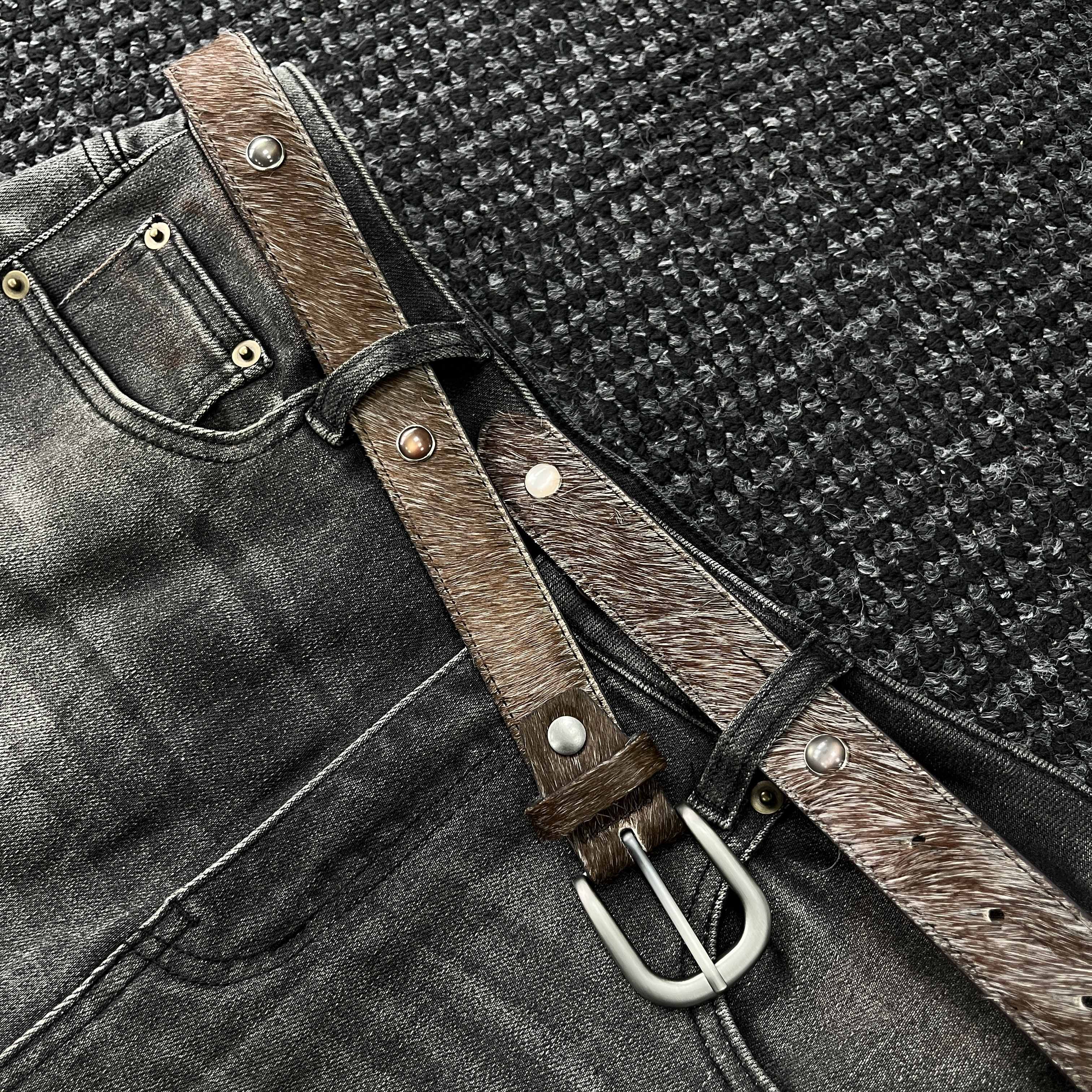 NOT UGLY 棕榈宝石马毛真皮烫银做旧搭扣腰带皮带 gemstone belt