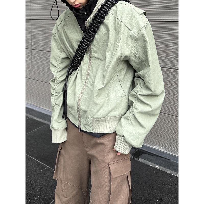 NOT UGLY 23SS 重磅抹茶鳄鱼纹飞边结构抽褶bomber飞行员夹克外套