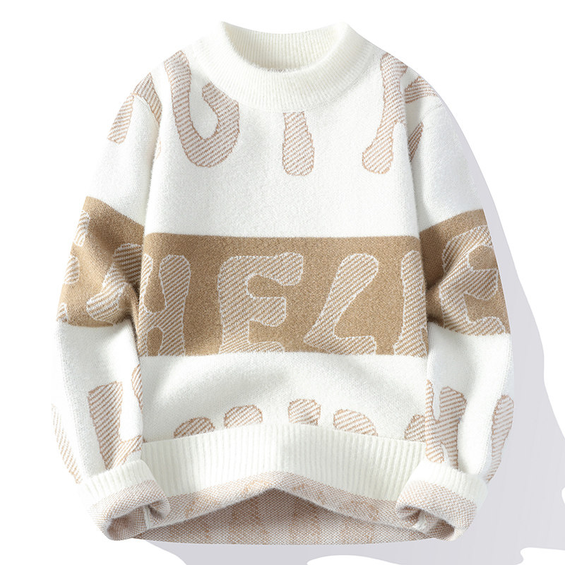 【高品质】2024秋冬季男士仿貂绒潮流拼色针织衫青少年保暖毛衣9908