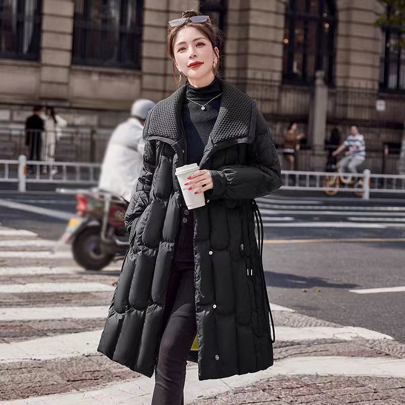 波司澄爆款中长款羽绒服女过膝洋气冬季收腰显瘦修身鸭绒新款外套