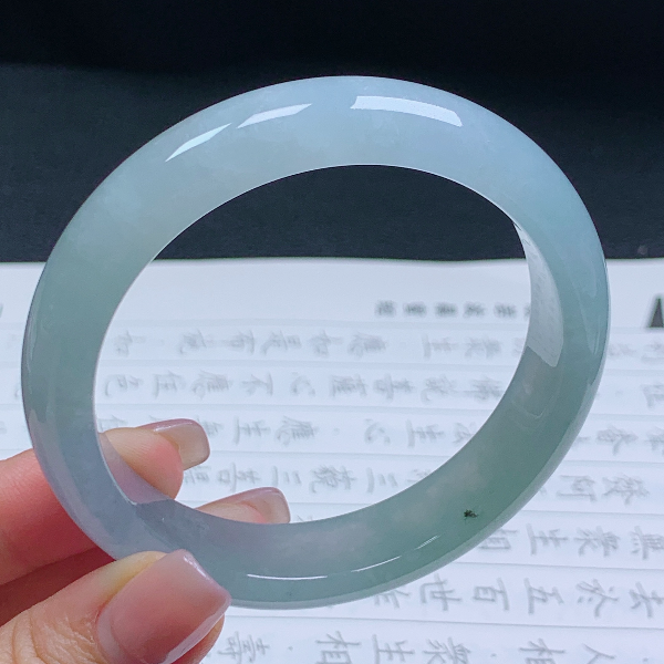 60圈天然翡翠A货老坑种天空蓝正圈手镯064女款冰透平安镯宽边