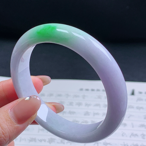 58圈天然翡翠A货老坑冰糯种飘阳绿正圈手镯7女款飘绿平安镯翡翠色