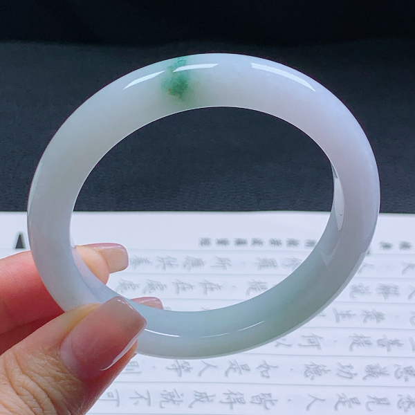 57圈天然翡翠A货老坑冰糯种飘花正圈手镯089女款飘绿女士少女冰透