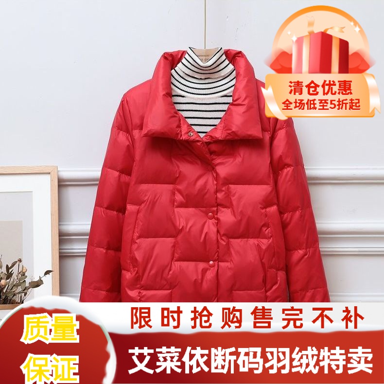 艾菜依秋冬轻薄羽绒服女休闲大翻领楼梯款立领短款面包外套