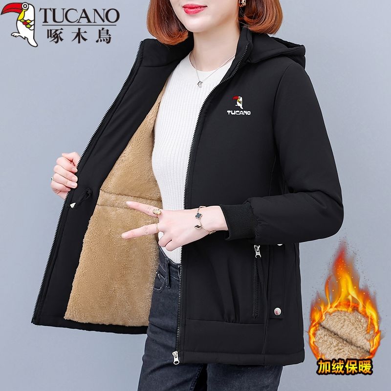 啄木鸟派克服新款女士棉服洋气棉衣妈妈冬季加绒加厚外套棉袄
