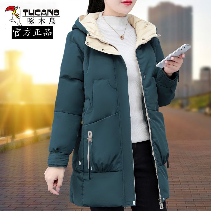 啄木鸟棉衣棉服女冬季新款中长款外套加厚宽松大码中年棉袄
