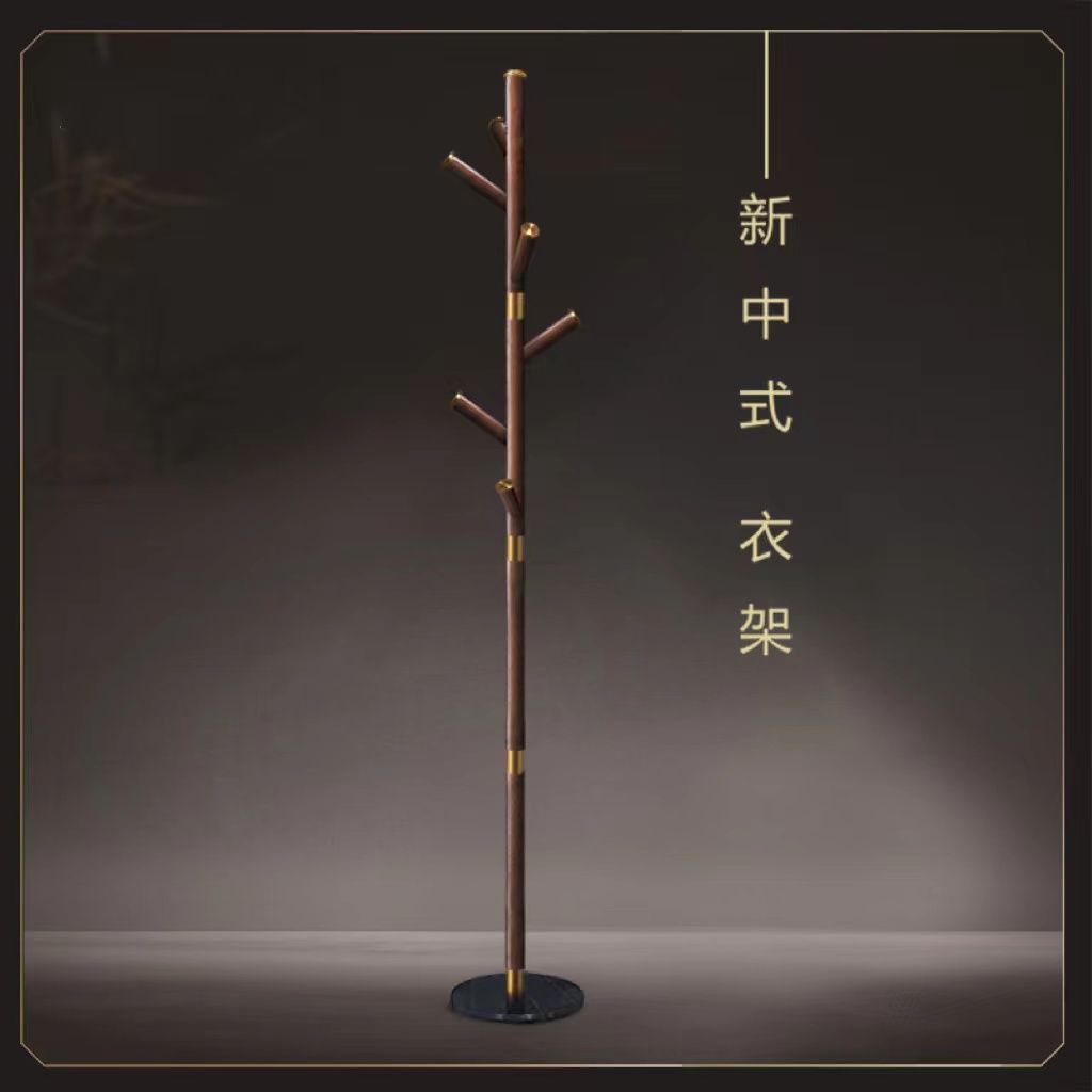 榉木全实木落地衣架衣帽架新中式风底座天然大理石总重14斤稳稳稳