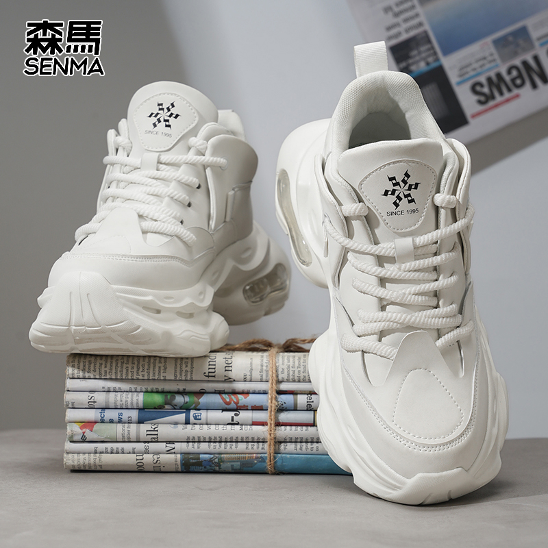 SENMA/森马男鞋冬季增高老爹鞋2025新款透气白色气垫休闲男男款