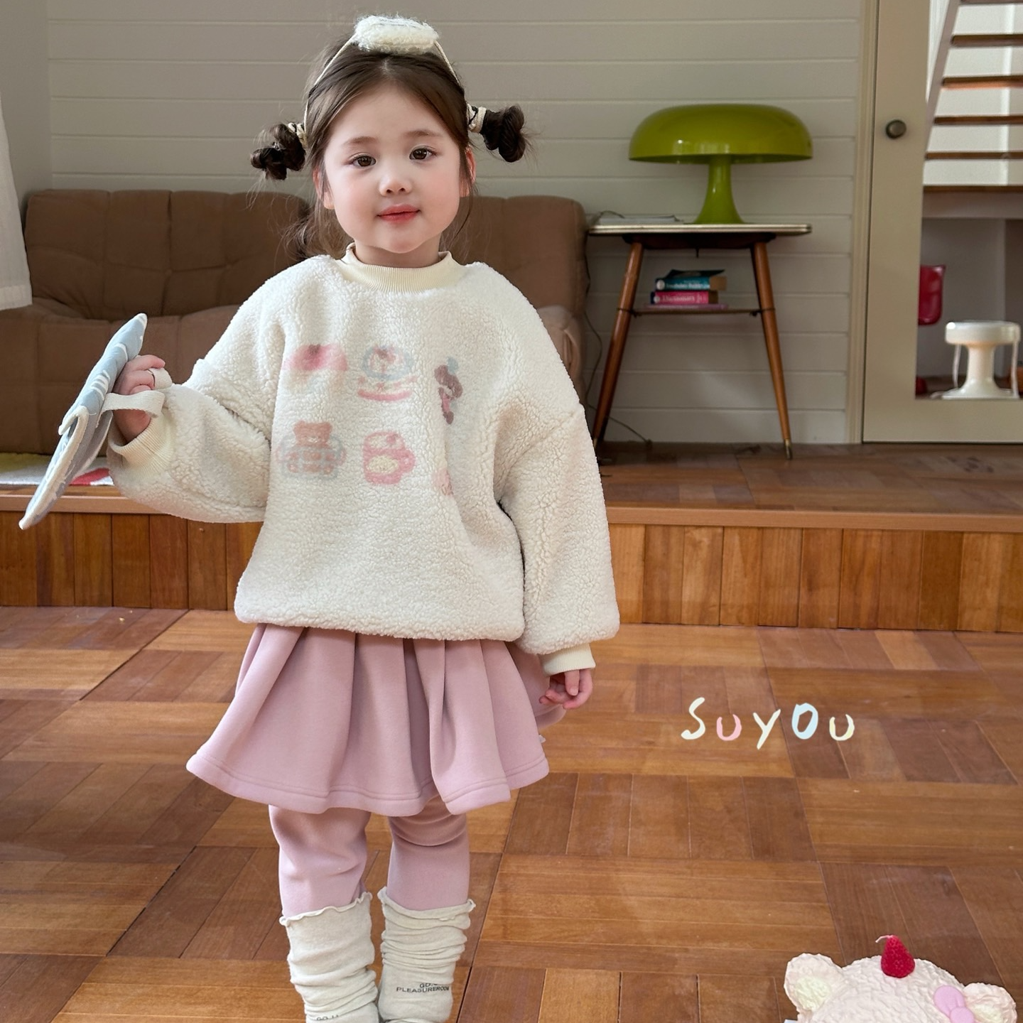 2024秋冬新款苏右加绒卫衣蝴蝶结女童