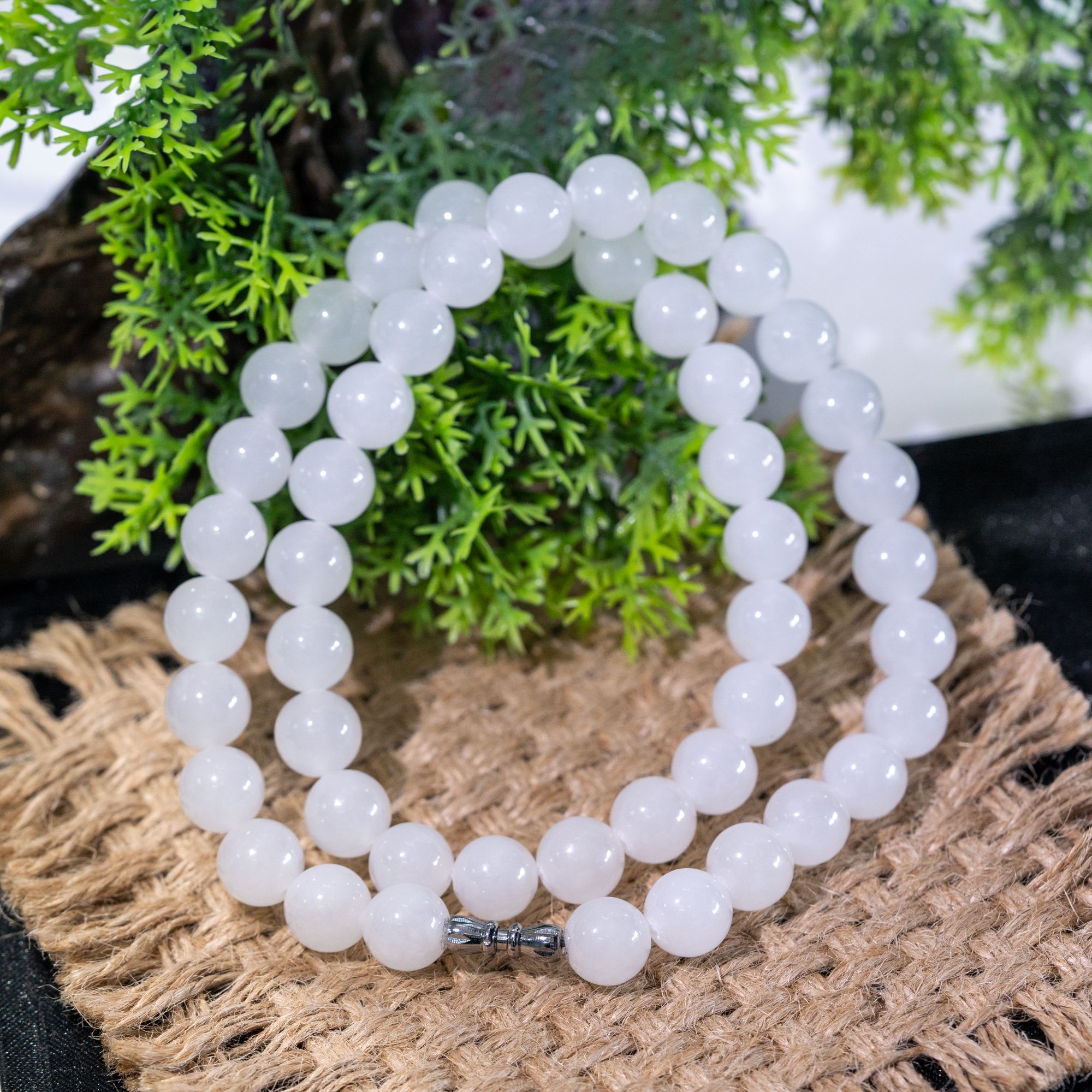 【巴基斯坦】Y0056天然和田玉白玉佛珠无黑点无杂质高透10mm48颗