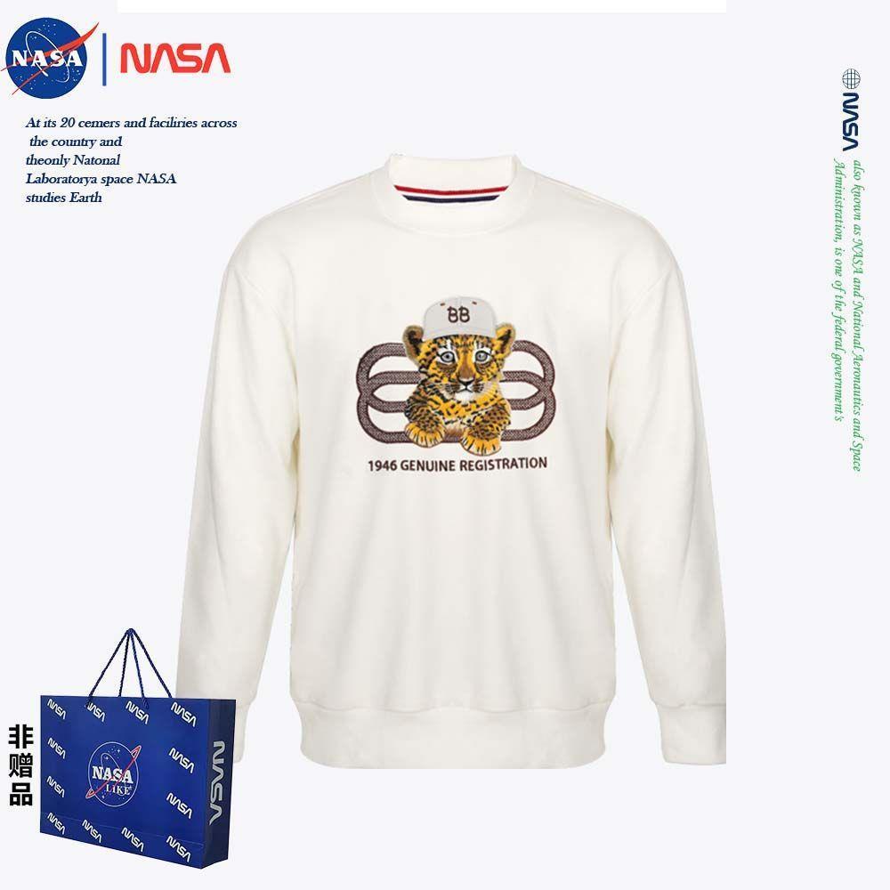 NASA联名2023秋季白帽猎豹印花上衣圆领卫衣网红同款男生长袖休闲