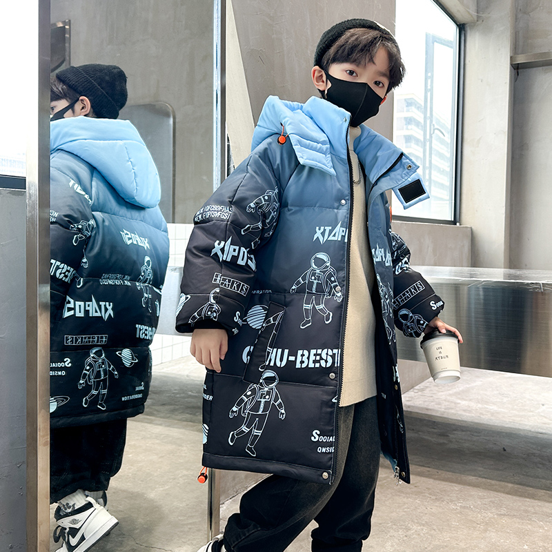 新款儿童羽绒服男童中大童加厚中长款冬季连帽外套2025新款反季