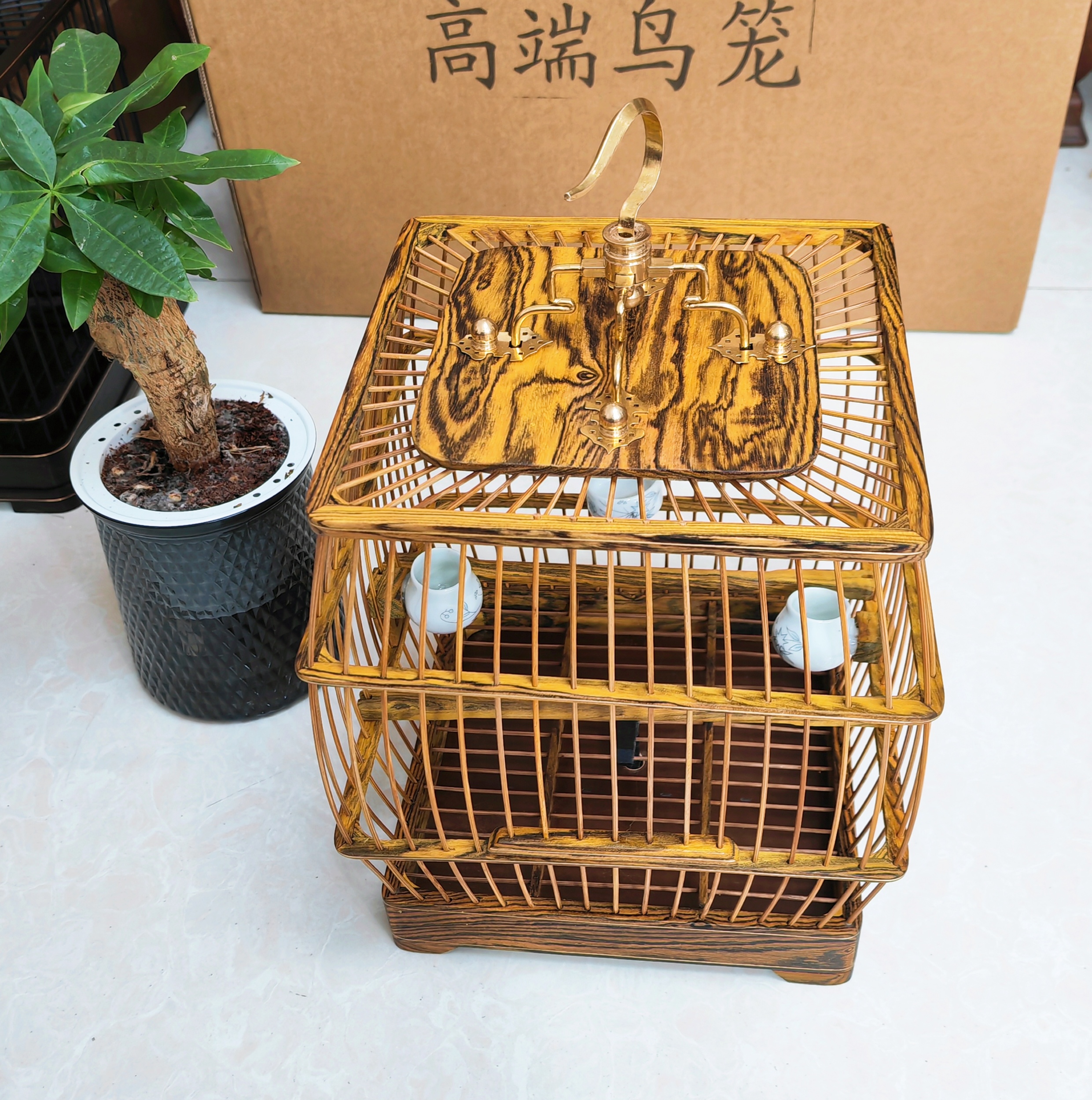 黄金檀股圆小鸟笼18笼绣玉鸟鹰柳小鸟笼纯实木小鸟笼