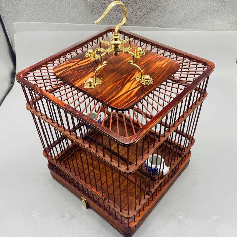 红酸枝高档鸟笼大全新紫光檀黄花梨鸟黄豆相思鸟玉鸟笼子专用家用
