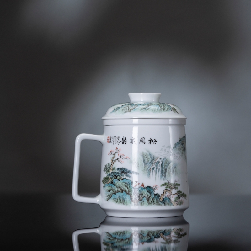 玉柏玲珑营造松风泉韵办公杯带盖大容量