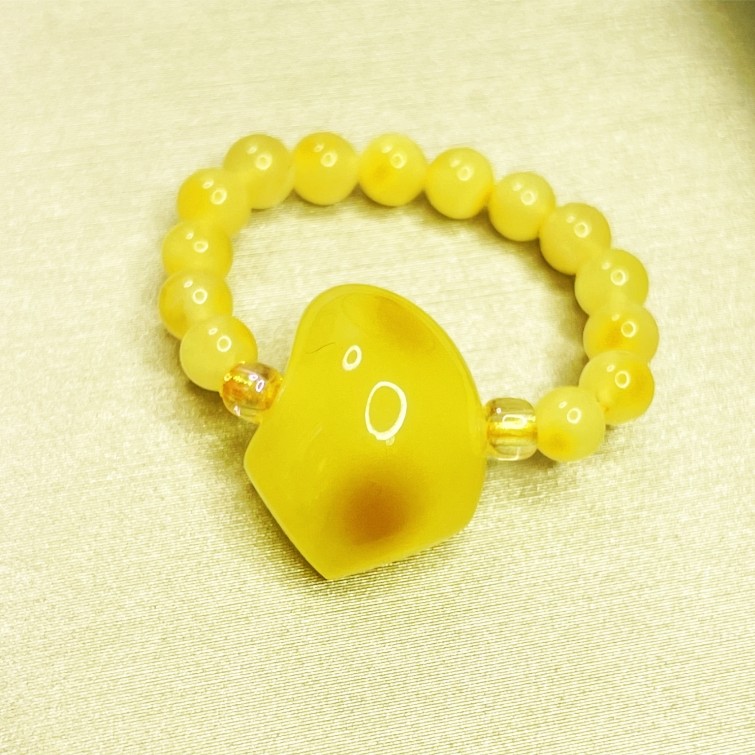 蜜蜡戒指手工DIY时尚简约鸡油黄气质蜜蜡戒指随型戒指方型戒指