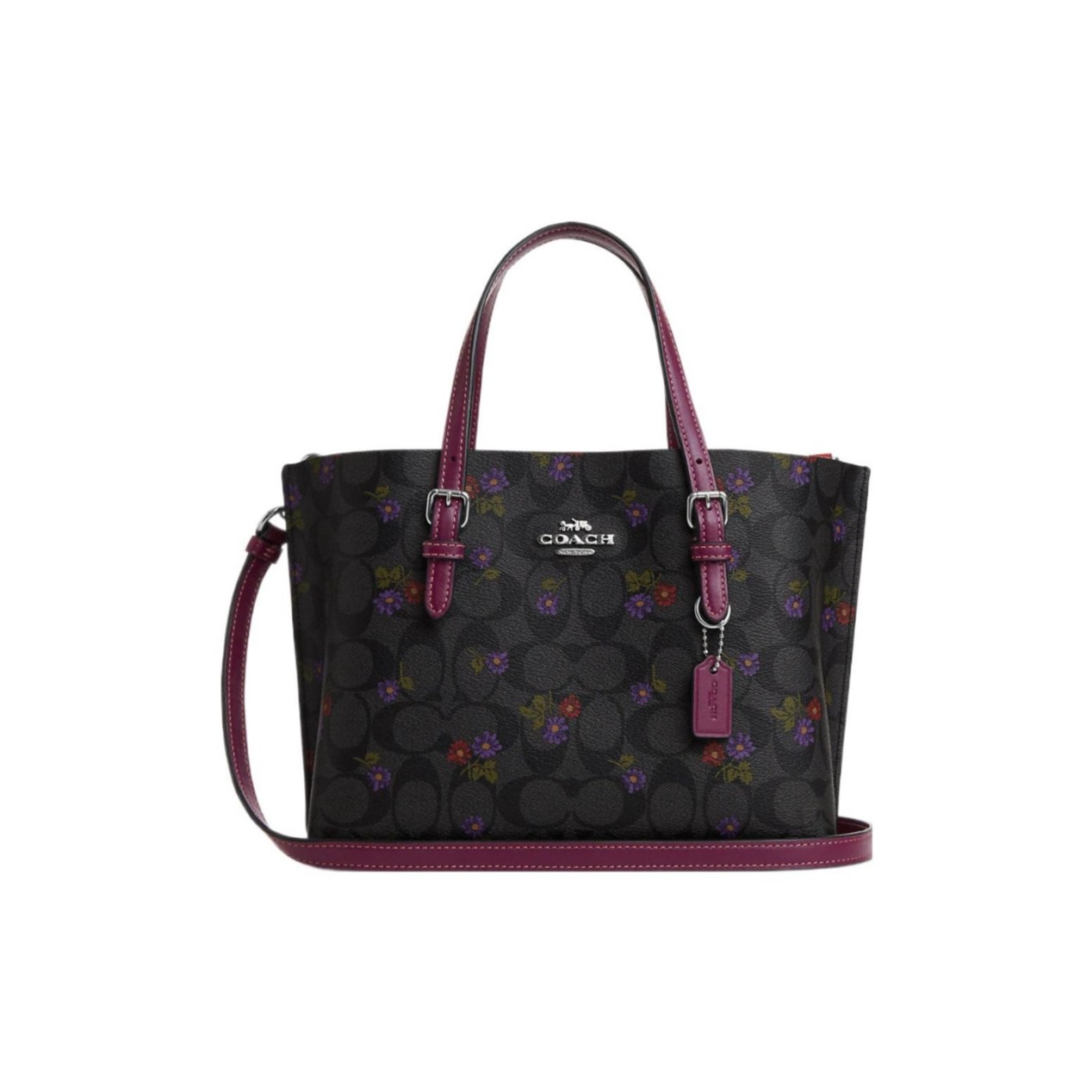 COACH/蔻驰 CM072 SVW6M MOLLIE 25花卉图案黑灰托特包25*19*12.5