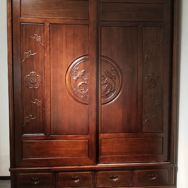 南美檀木储物两面推拉衣柜明清古典新中式实木家具组装推拉门衣橱