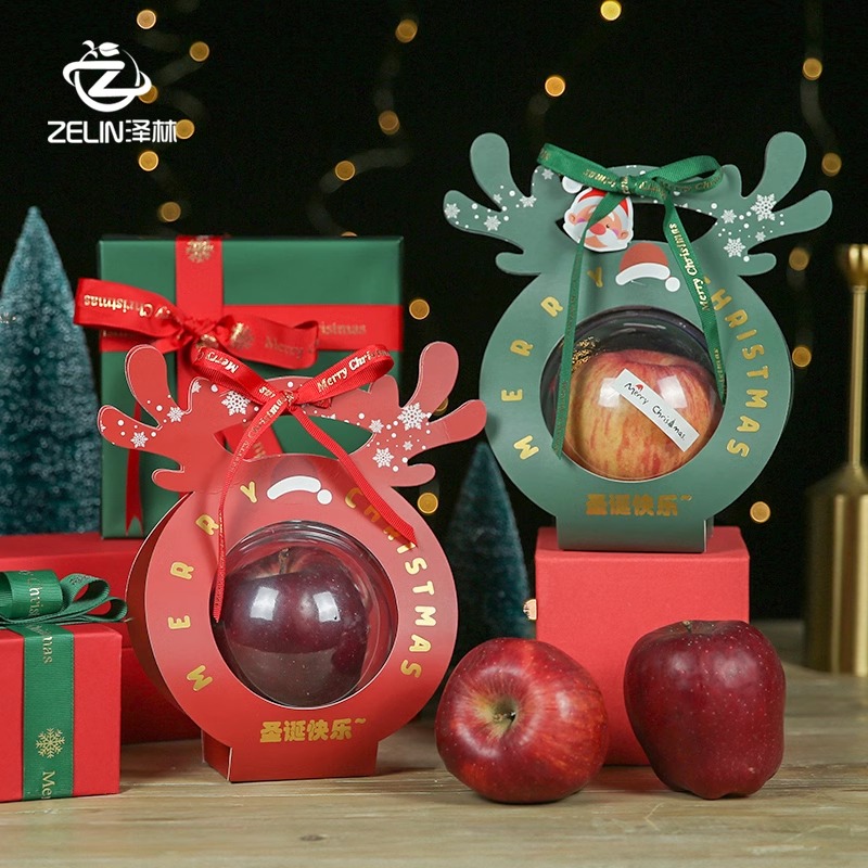圣诞节苹果包装盒平安那个果手提盒礼物装饰水果盒平安夜苹果礼盒