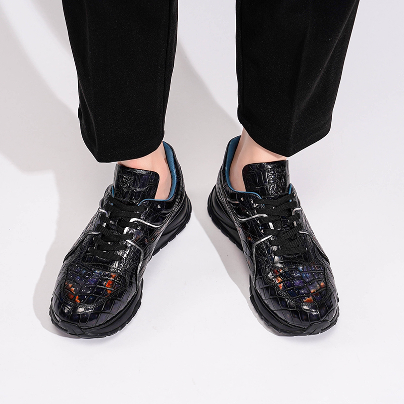 2023新款百搭星空图手工擦色鳄鱼休闲鞋运动男鞋