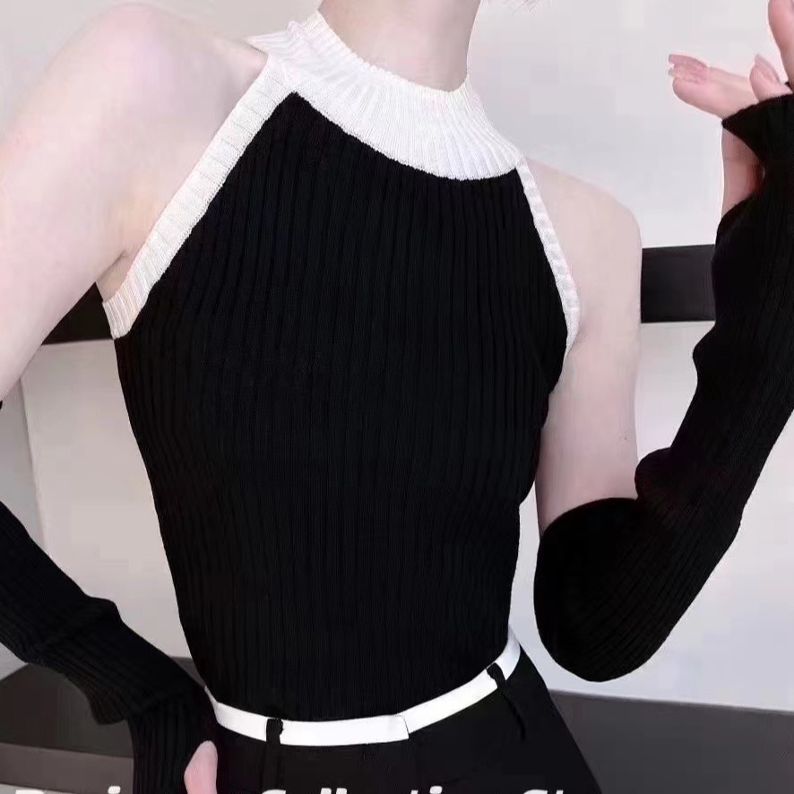 MG 时尚百搭气质设计感袖套款修身拼接吊带