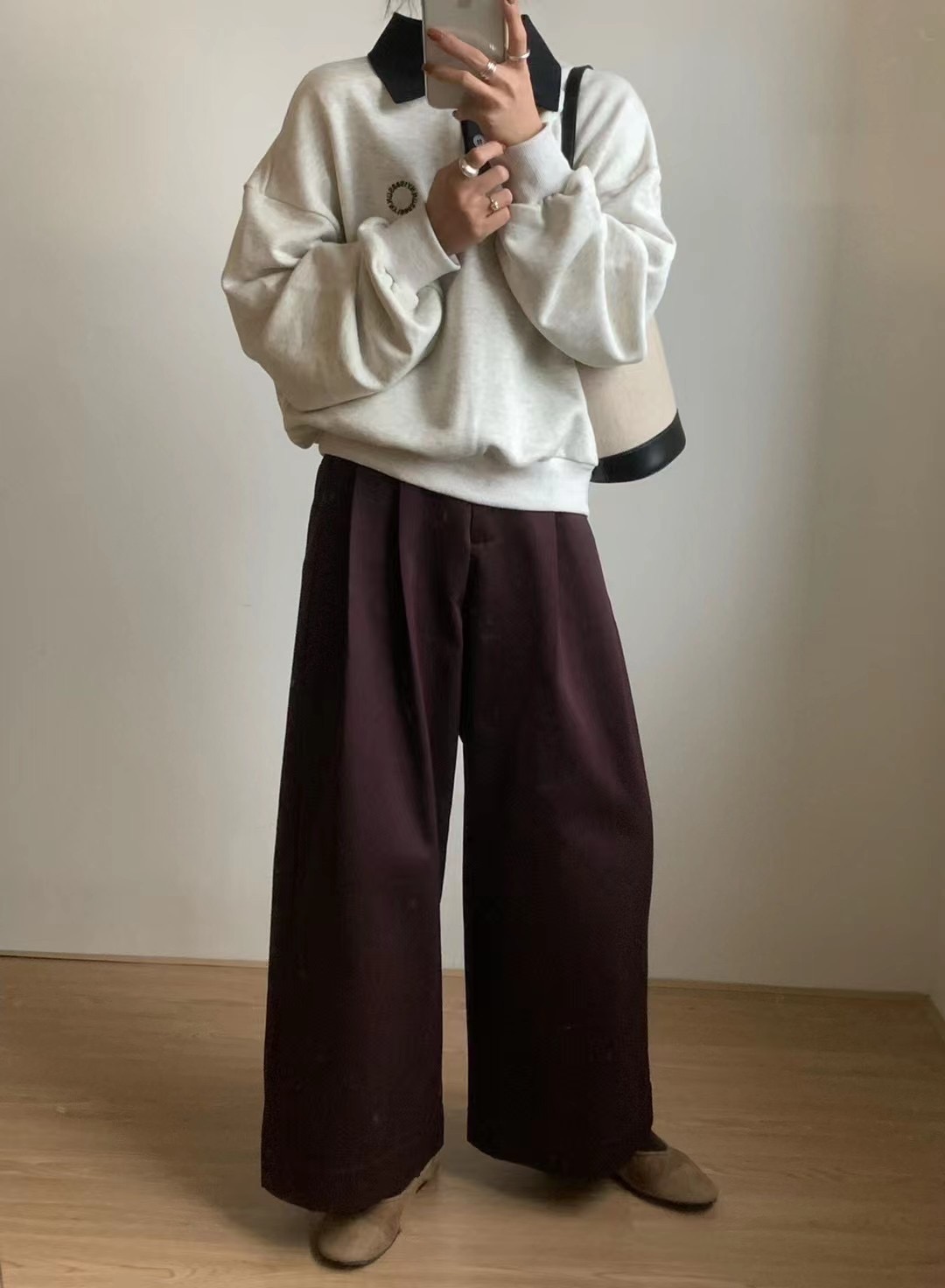 MG 春秋季纯色百搭简约休闲风瘦版阔腿裤