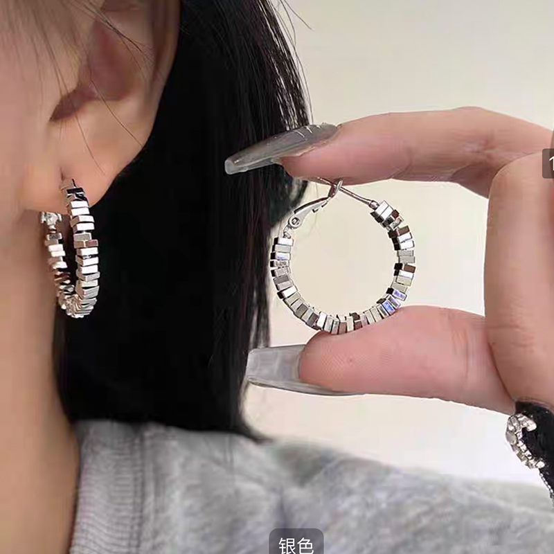 铜合金耳饰 铜合金耳环6022碎银子C圈耳环日韩系小众耳环