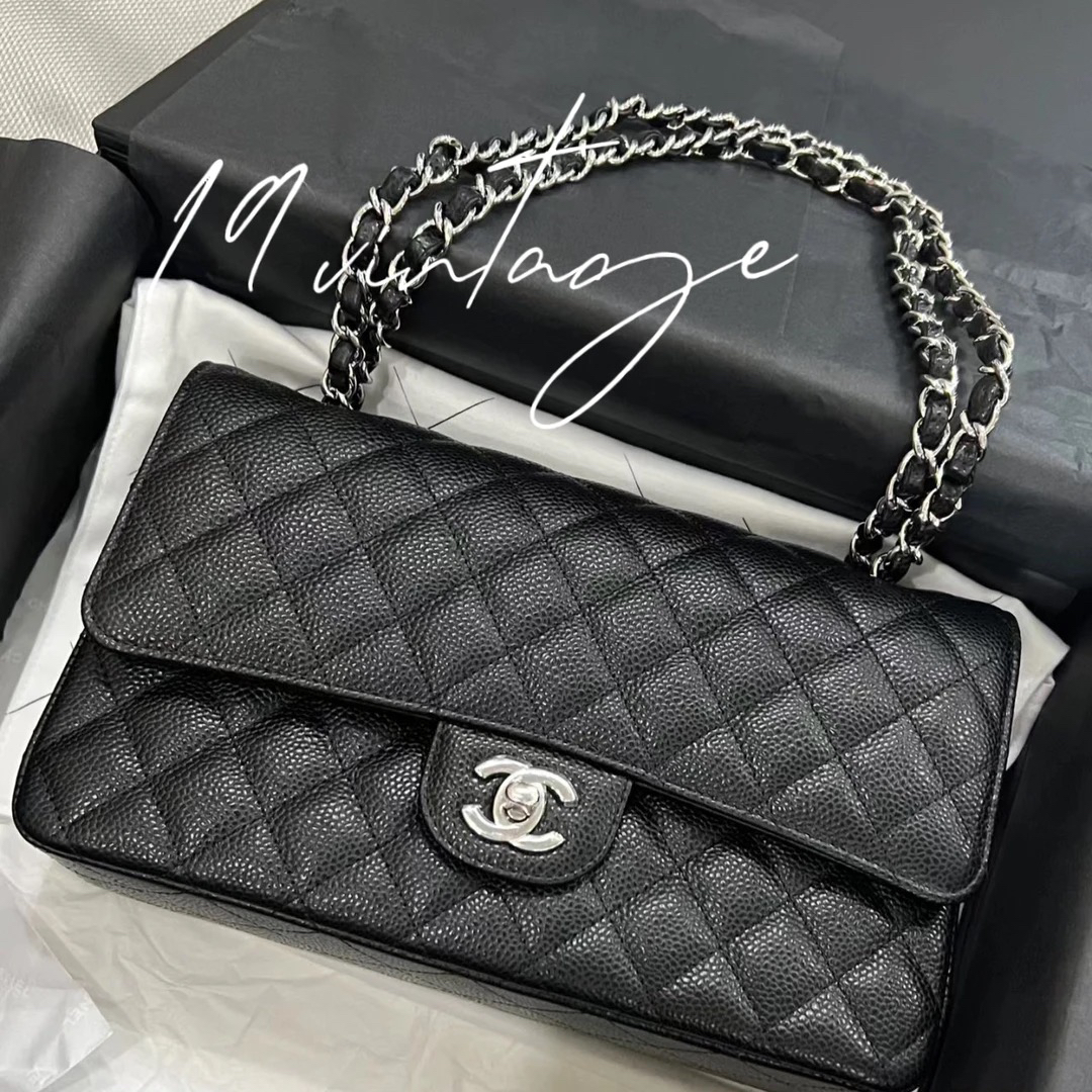 全新未使用 Chanel/香奈儿 中号黑银荔枝牛芯片款成色以直播为准