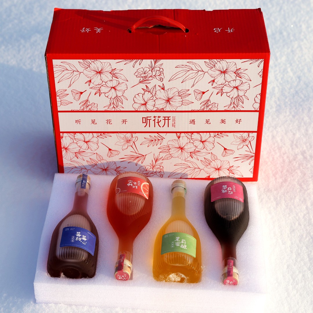 花果酒500ml装4瓶组合礼盒装茉莉玫瑰甘露红西柚蓝莓四口味低度