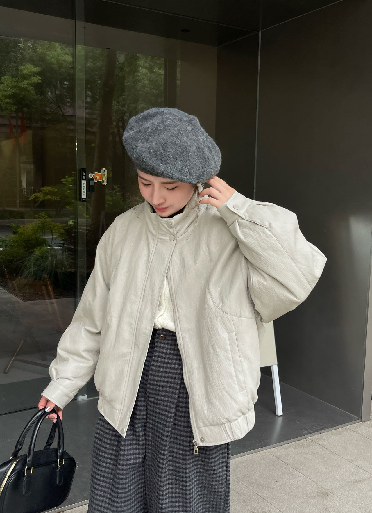 【蛋白皮羽羽】软糯舒适宽松百搭皮衣外套休闲韩版立领复古加厚