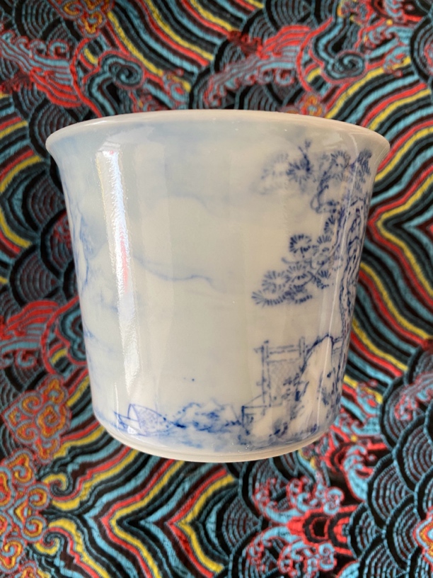 单杯带青花微瑕（内壁有小点）手工白瓷直口杯（手绘陶瓷画面）茶杯