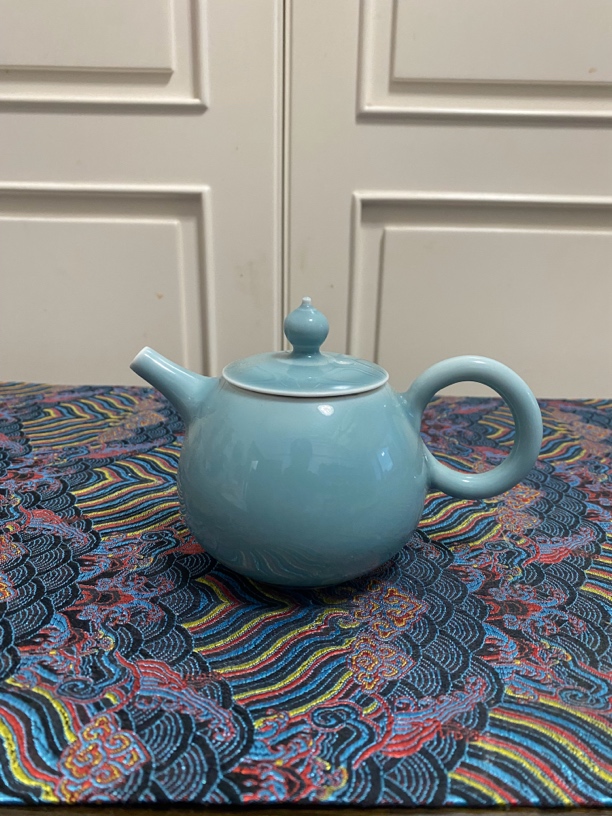 满容中式陶瓷复古汝窑单色釉茶壶天青釉青瓷蓝色家用泡茶壶茶具