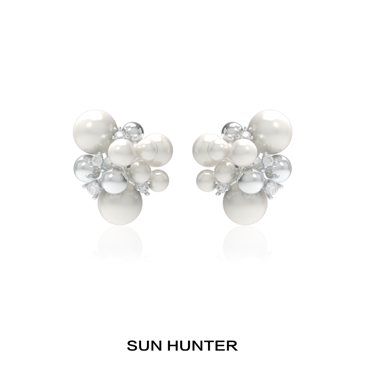 铜合金仿珍珠耳饰 三横SUN HUNTER原创花束珠耳钉欧若风轻奢耳环