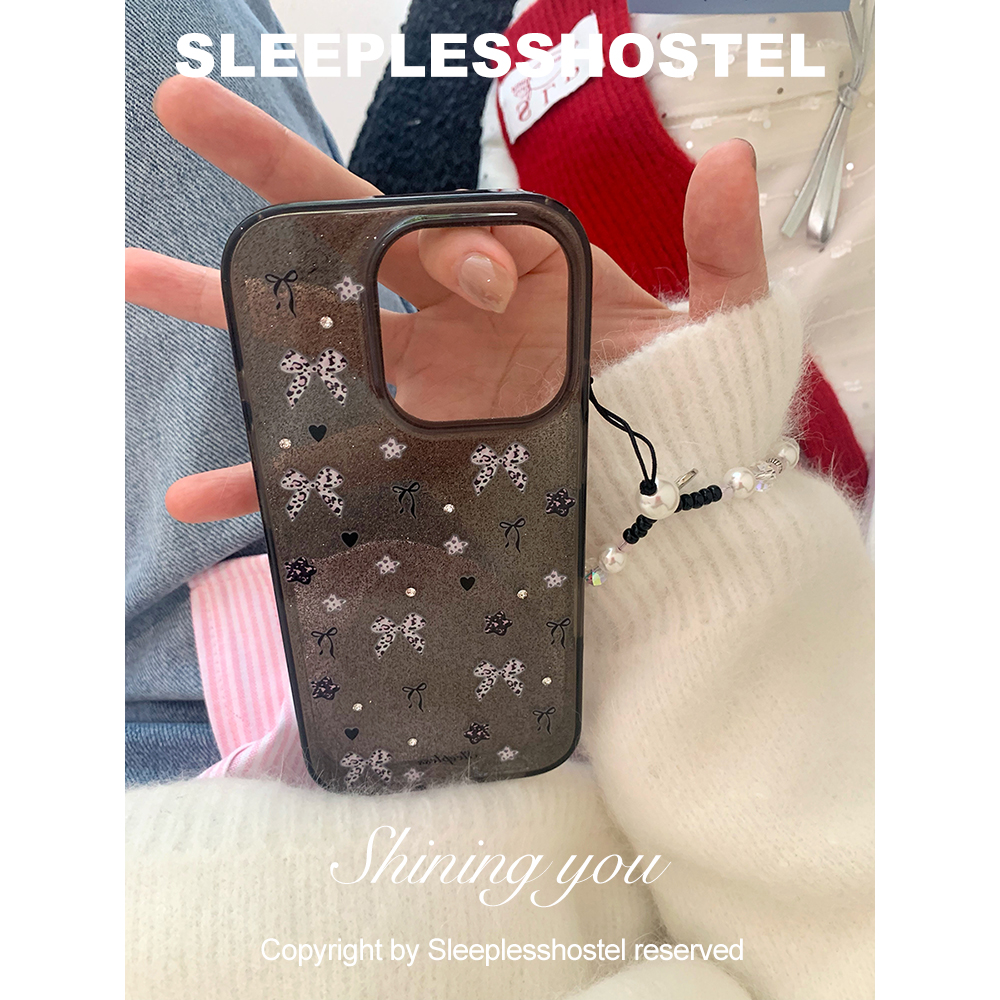 失眠招待所 豹纹桃乐丝ins风蝴蝶结闪粉水钻适用苹果16手机壳挂绳