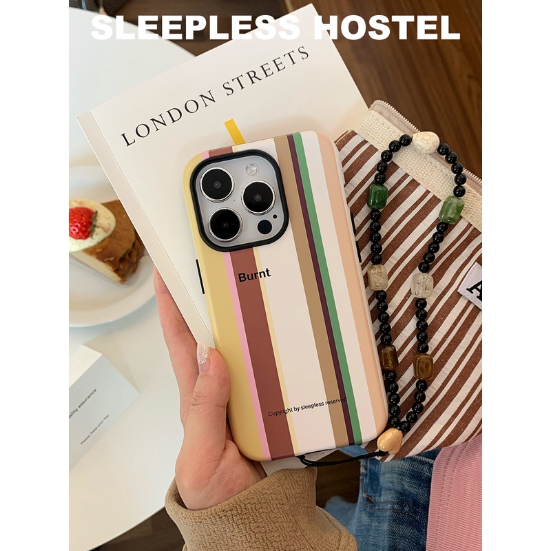 失眠招待所ins老钱风美拉德条纹韩国二合一菲林适用苹果17手机壳