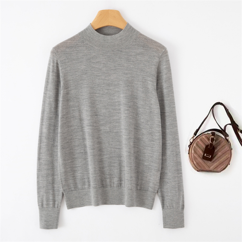 100纯羊毛精纺薄款女士半高领春秋打底衫L165RP1013