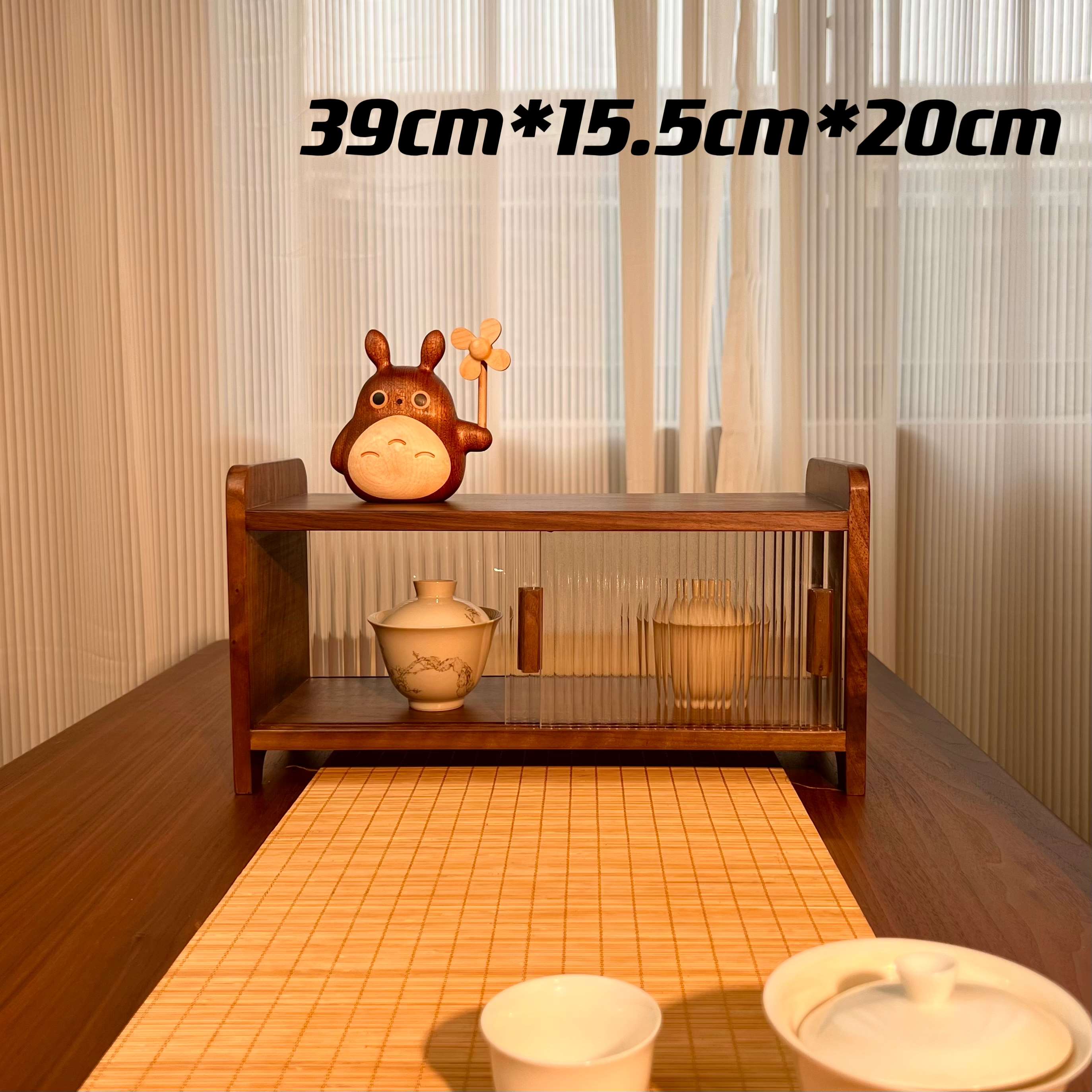 黑胡桃小红柜茶具杯子收纳柜中式防尘茶柜小型长虹玻璃移门储物柜