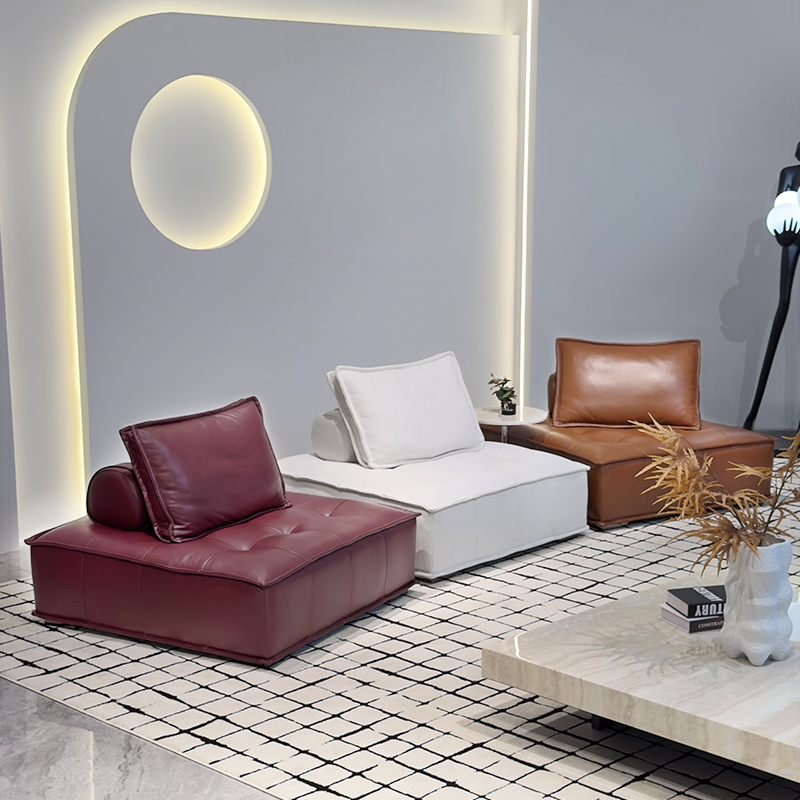 皮埃蒙特真皮沙发客厅小户型自由组合方块沙发可移动靠背模块沙发