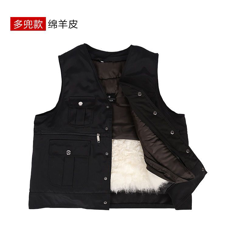 秋冬中老年皮毛一体羊毛背心真皮加厚冬季棉马甲男羊皮坎肩爸爸装