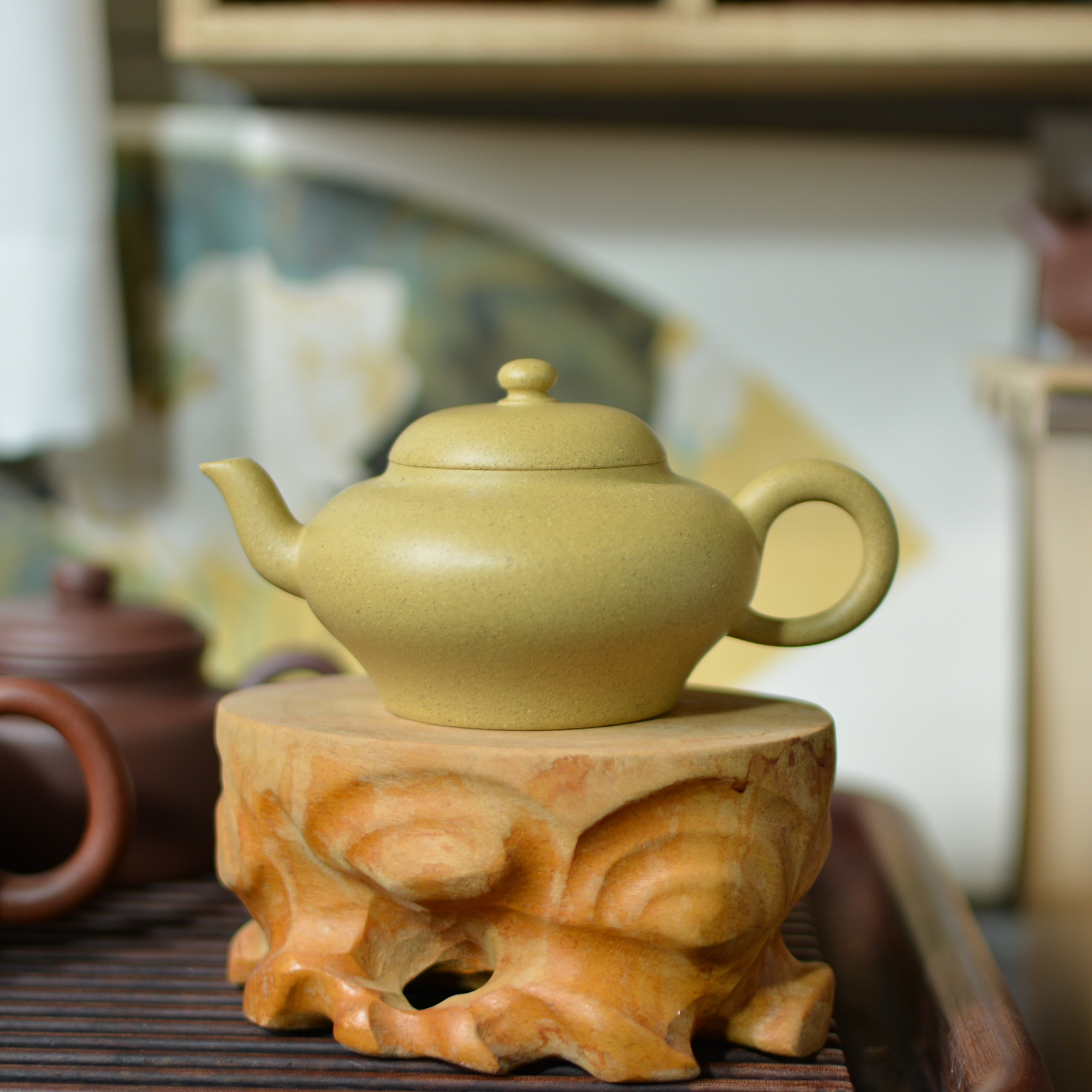 清式扁灯壶 全手工制紫砂壶黄龙山原矿本山绿泥 160ml 茶壶收藏