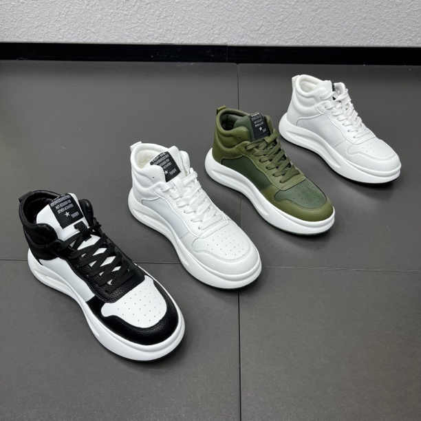 2023冬季新款男鞋皮面高帮厚底运动休闲鞋舒适百搭加绒保暖棉鞋