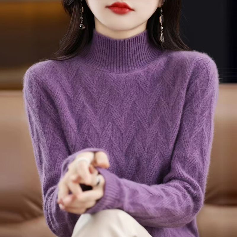 100纯羊绒衫女士半高领秋冬新款宽松加厚毛衣时尚外穿羊毛打底衫