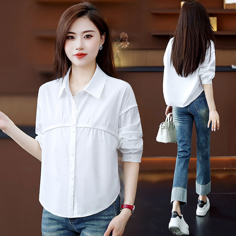 2024秋季新款时尚纯色衬衫休闲百搭上衣宽松韩版显瘦简约长袖衬衣